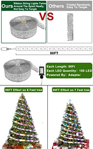 Turnmeon [ארוך במיוחד] 50 רגל 150 סרט LED סרט עץ חג המולד אורות קישוט, מתאם מופעל שכבה כפולה חוט נחושת פיות אורות מיתרים קישוטי עץ חג